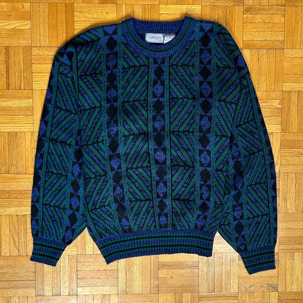Celebrity Club Vintage Multicoloured Black/Green/Blue Large Acrylic Sweater